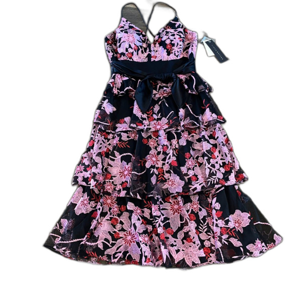 NWT Aidan Mattox Embroidered Ruffle Halter Short Dress Women's 10 Multicolor - Picture 1 of 10